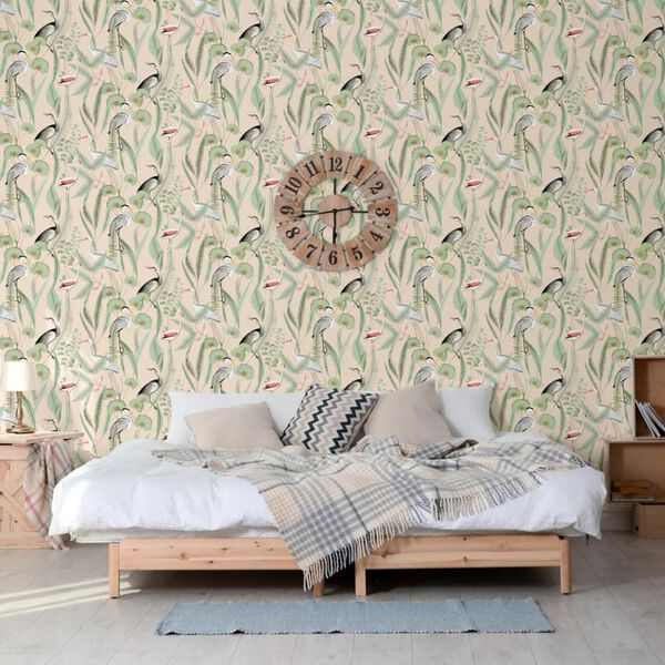DUTCH WALLCOVERINGS Tapete Flamingo Creme und Mintgrün
