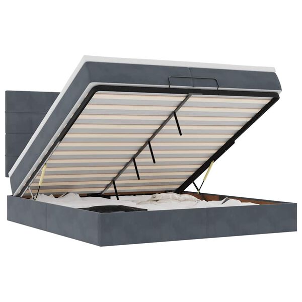 vidaXL Ottoman-Bett mit Matratzen & LEDs Dunkelgrau 200x200 cm Samt