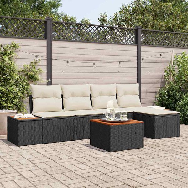 vidaXL Garten-Sofa-Set mit Kissen 6 pcs Schwarz und Creme Poly Rattan