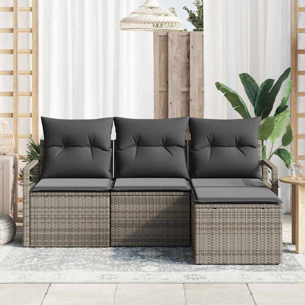 vidaXL Sofa Set mit Kissen 4 pcs Grau Poly Rattan