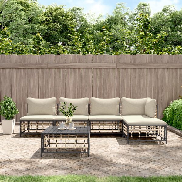 vidaXL 6-tlg. Garten-Lounge-Set mit Kissen Anthrazit Poly Rattan