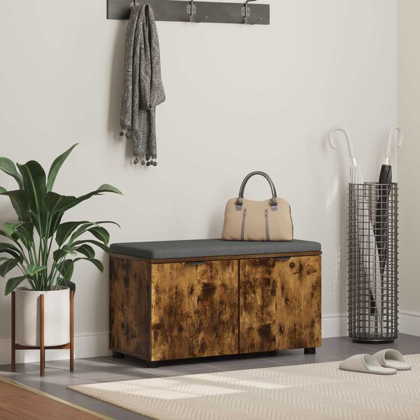 vidaXL Flurbank mit Kissen mit T&uuml;r Ger&auml;ucherte Eiche 80 x 46 x 46 cm