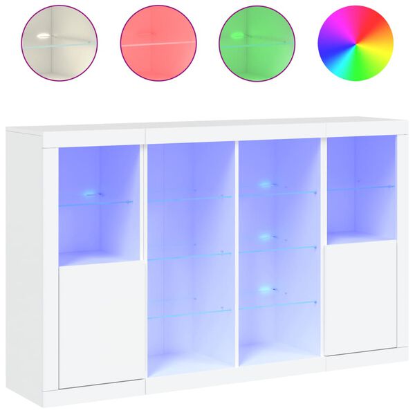 vidaXL Sideboards mit LED-Leuchten 3 Stk. Wei&szlig; Holzwerkstoff