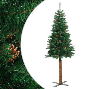 vidaXL Weihnachtsbaum Schlank mit Echtholz und Zapfen Gr&uuml;n 210 cm PVC
