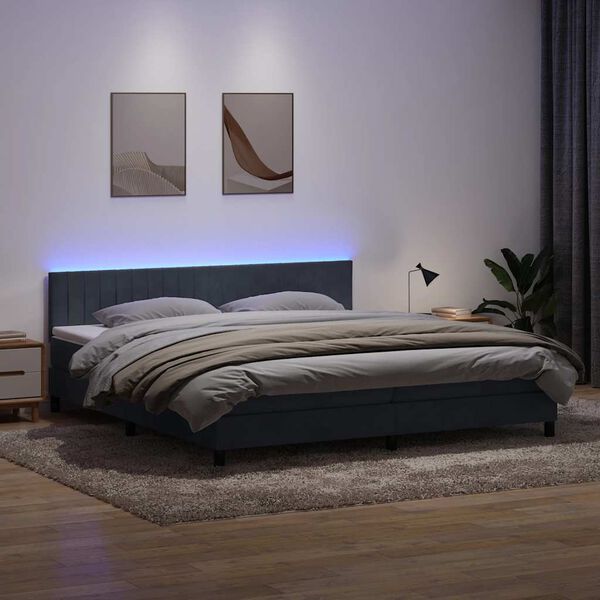vidaXL Boxspringbett mit Matratze & LED Dunkelgrau 180x220 cm Samt