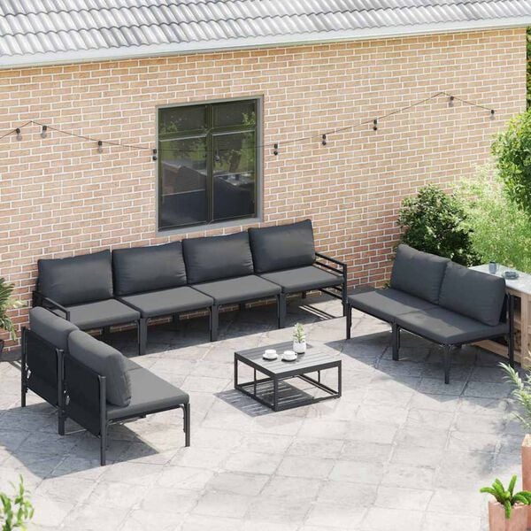 vidaXL Gartensofa-set mit Kissen 8 pcs Schwarz Stahl