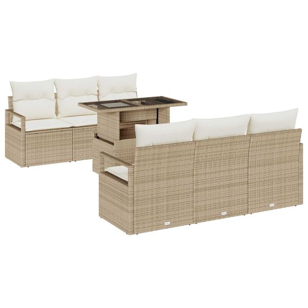 vidaXL Gartensofa-set mit Speicher mit Kissen 7 pcs Beige Poly-Rattan