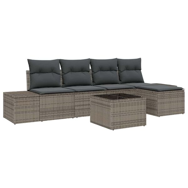 vidaXL Garten-Sofa-Set mit Kissen 5 pcs Hellgrau Poly-Rattan