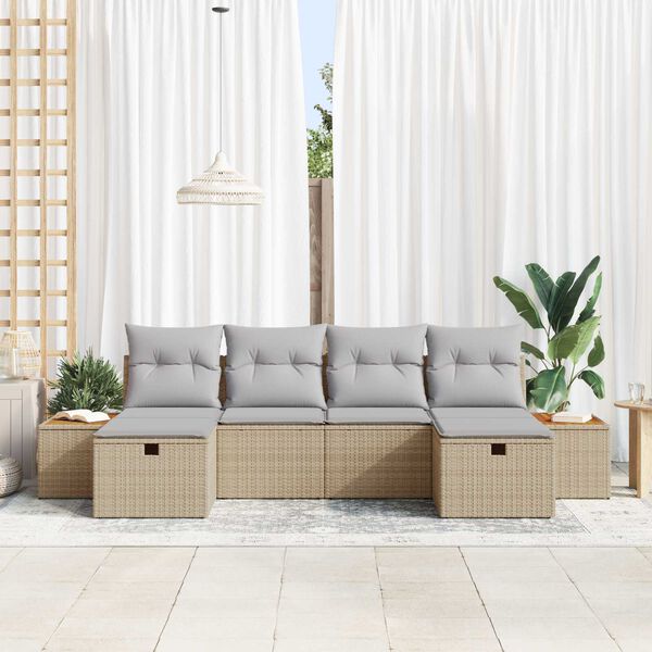 vidaXL Gartensofa-set mit Kissen mit Speicher 6 pcs Beige Poly-Rattan
