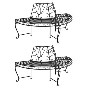 vidaXL Baumb&auml;nke Halbrund 2 Stk. &Oslash;160 cm Schwarz Stahl