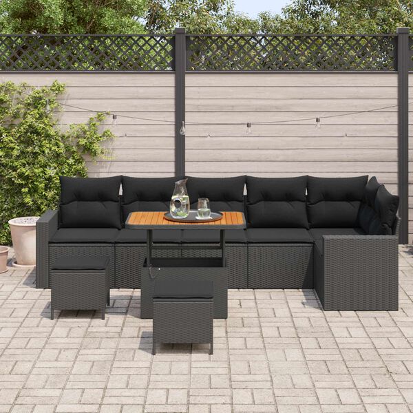 vidaXL Gartensofa-set 9 pcs Schwarz Poly-Rattan