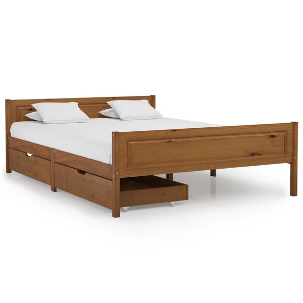 vidaXL Massivholzbett mit 2 Schubladen Honigbraun Kiefer 140x200 cm
