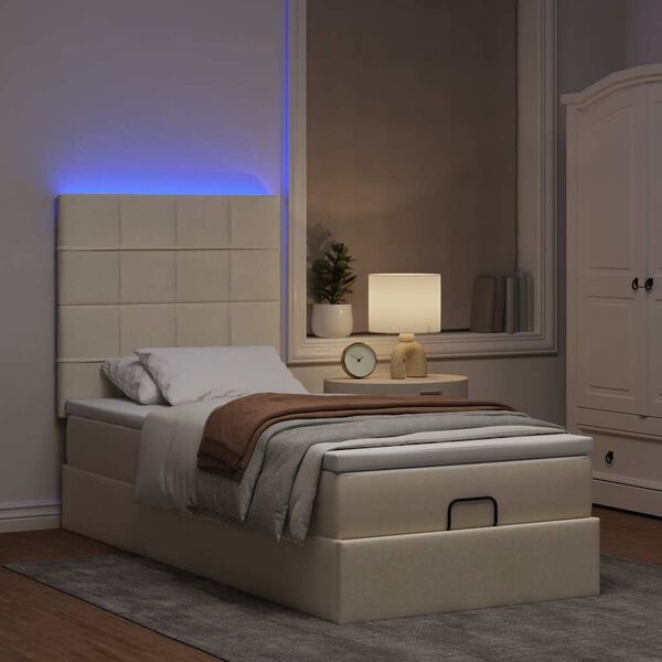 vidaXL Ottoman-Bett mit Matratze & LEDs Creme 100x200 cm Stoff