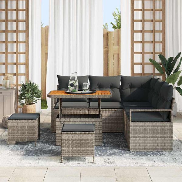 vidaXL Garten-Sofa-Set mit Kissen mit Speicher mit Kissen 8 pcs Grau