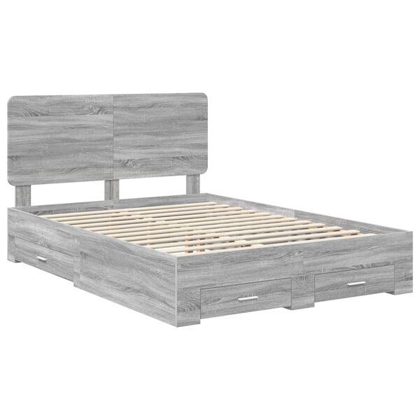 vidaXL Bettrahmen Graues Sonoma 140 x 190 cm Holzwerkstoff