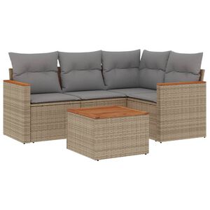 vidaXL 5-tlg. Garten-Sofagarnitur mit Kissen Beige Poly Rattan