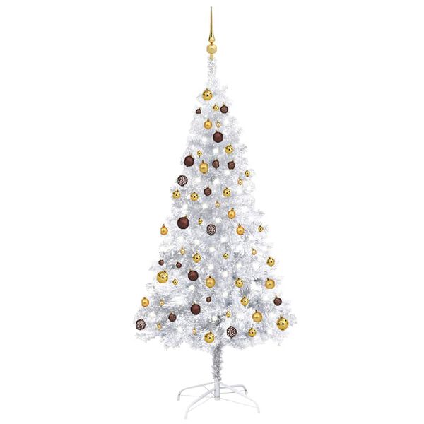 vidaXL K&uuml;nstlicher Weihnachtsbaum Beleuchtung & Kugeln Silber 180 cm