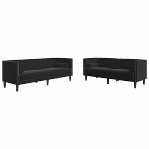 vidaXL 2-tlg. Chesterfield-Sofa-Set mit Nackenrollen Schwarz Samt