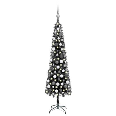 vidaXL Weihnachtsbaum Schlank mit Beleuchtung & Kugeln Schwarz 150 cm