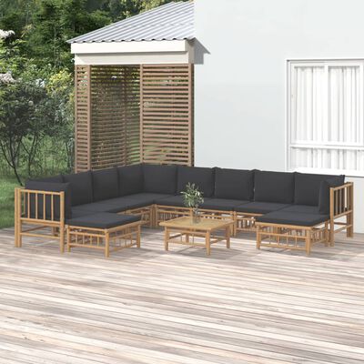 vidaXL 11-tlg. Garten-Lounge-Set mit Dunkelgrauen Kissen Bambus