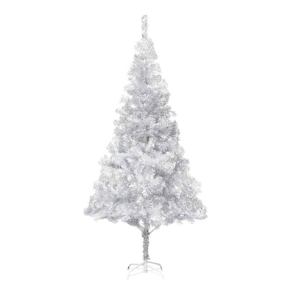 vidaXL K&uuml;nstlicher Weihnachtsbaum Beleuchtung & Kugeln Silber 210 cm