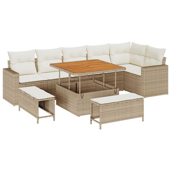 vidaXL Garten-Sofa-Set 9 pcs Beige Poly-Rattan