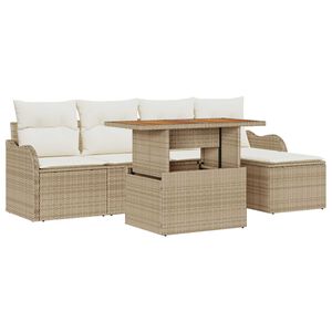 vidaXL Garten-Sofa-Set mit Speicher 6 pcs Beige Poly Rattan