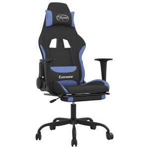 vidaXL Gaming-Stuhl mit Massage & Fu&szlig;st&uuml;tze Schwarz und Blau Stoff