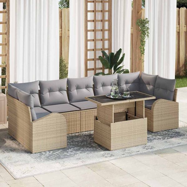 vidaXL Garten-Sofa-Set mit Kissen 8 pcs Beige Poly Rattan
