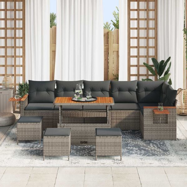 vidaXL Gartensofa-set mit Kissen 10 pcs Grau
