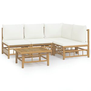 vidaXL 5-tlg. Garten-Lounge-Set mit Cremewei&szlig;en Kissen Bambus