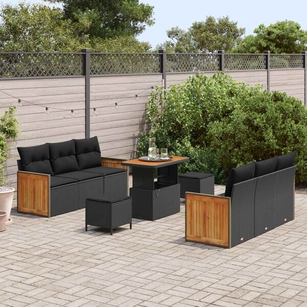 vidaXL Gartensofa-set mit Kissen 9 pcs Schwarz