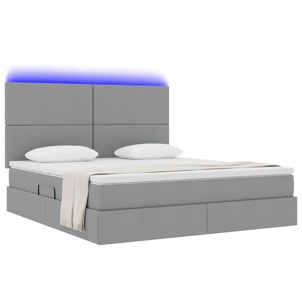 vidaXL Bett mit Stauraum und LED Hellgrau 160 x 200 cm Polyester
