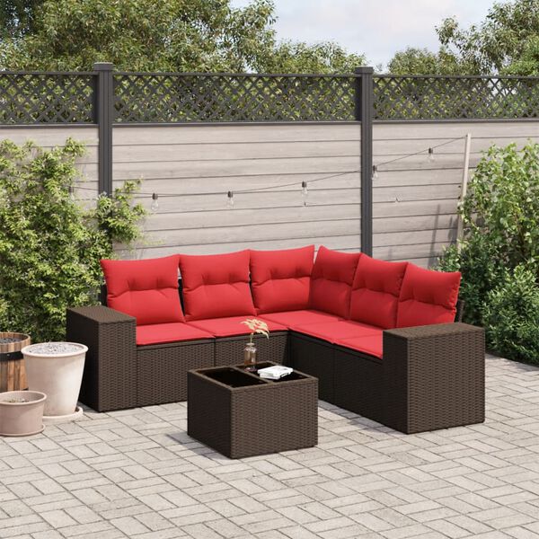 vidaXL 6-teiliges Gartensofa-Set mit Kissen, braun, Polyrattan