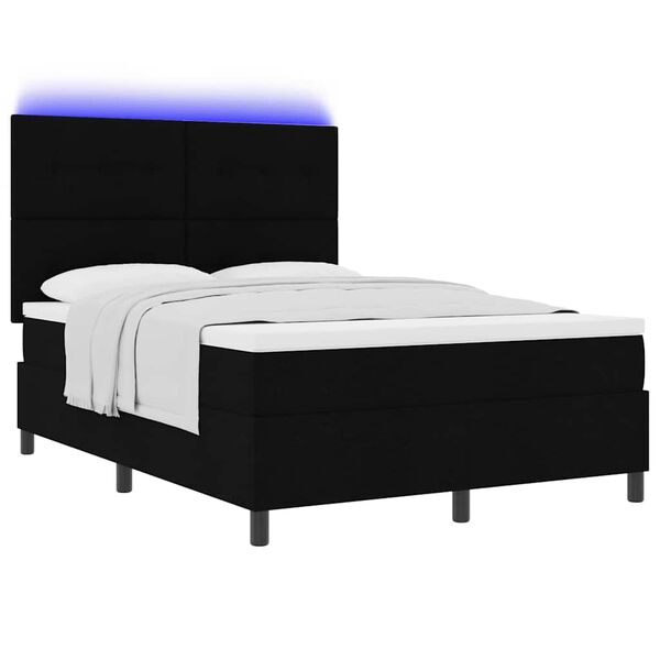 vidaXL Boxspringbett mit Matratze mit LED Schwarz 140 x 200 cm Stoff