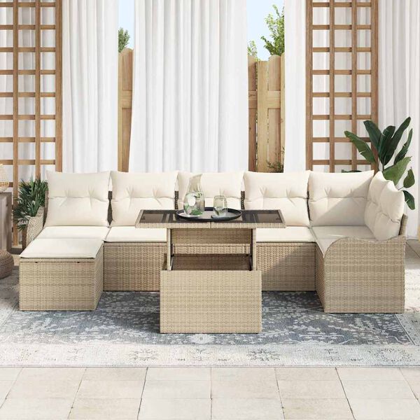 vidaXL Garten-Sofa-Set mit Kissen 8 pcs Beige Poly Rattan