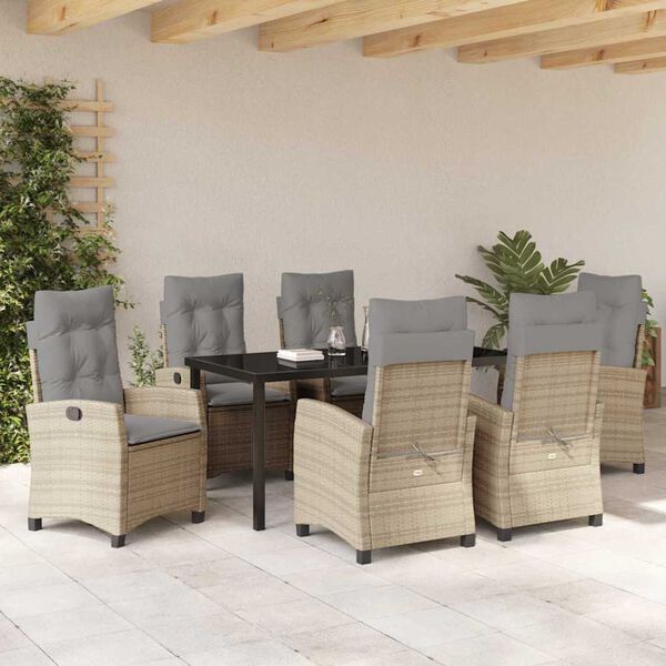 vidaXL Garten Essgruppe mit Kissen 7 pcs Beige Poly-Rattan