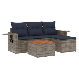 vidaXL 5-teiliges Gartensofa-Set mit Kissen, grau, Polyrattan
