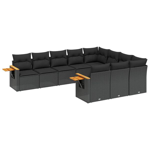 vidaXL 10-tlg. Garten-Sofagarnitur mit Kissen Schwarz Poly Rattan