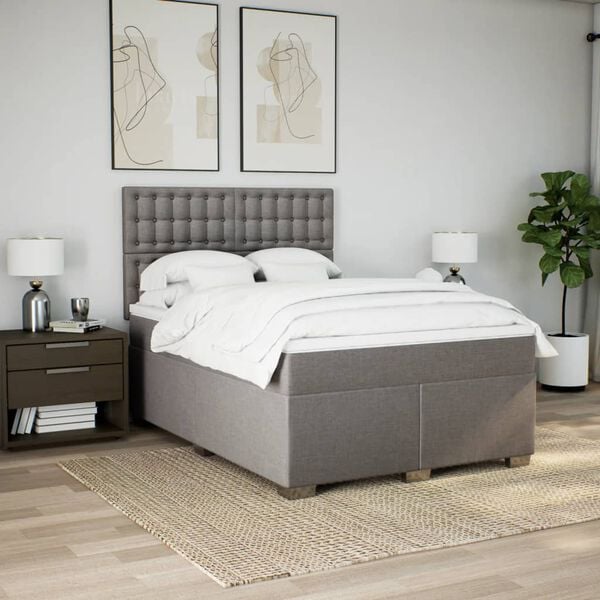 vidaXL Boxspringbett mit Matratze Taupe 140x200 cm Stoff