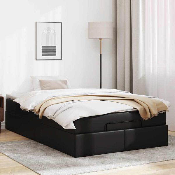 vidaXL Ottoman-Bett mit Matratze Schwarz 120x200 cm Kunstleder