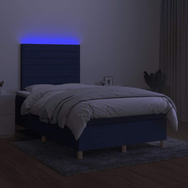 vidaXL Boxspringbett mit Matratze & LED Blau 120x190 cm Stoff