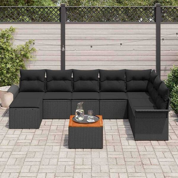 vidaXL Gartensofa-set mit Speicher 9 pcs Schwarz Poly-Rattan