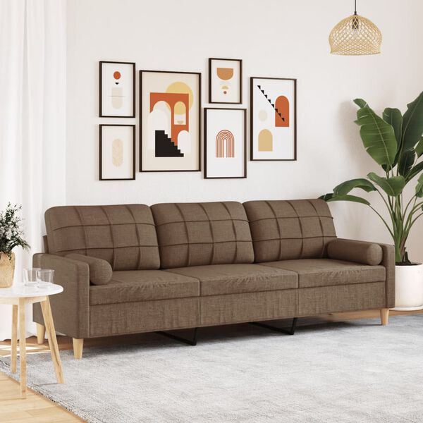 vidaXL 3-Sitzer-Sofa mit Zierkissen Braun 210 cm Stoff