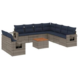 vidaXL 10-teiliges Gartensofa-Set mit Kissen, grau, Polyrattan