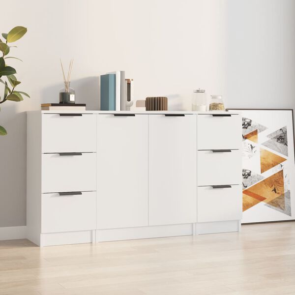 vidaXL Sideboards 3 Stk. Wei&szlig; Holzwerkstoff