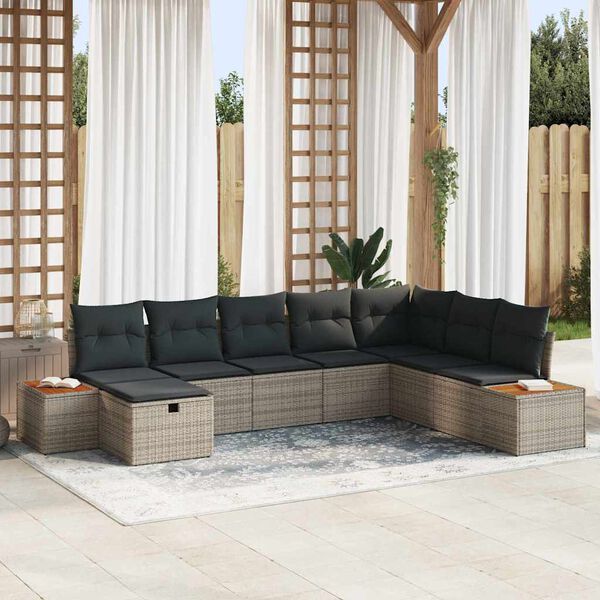vidaXL Gartensofa-set mit Kissen mit Speicher Grau Poly-Rattan