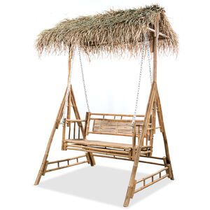 vidaXL Hollywoodschaukel 2-Sitzer mit Palmbl&auml;ttern Bambus 202 cm