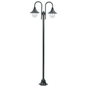 vidaXL Garten-Pollerleuchte E27 220 cm Aluminium 2-Laterne Dunkelgrün