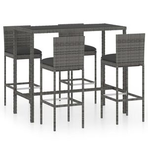 vidaXL 5-tlg. Gartenbar-Set mit Kissen Poly Rattan Grau